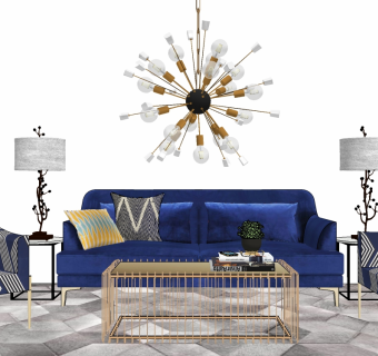 简欧式新古典沙发茶几单人沙发树枝台灯吊灯组合su草图模型下载