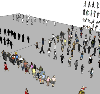 各种人物人群黑白剪影人物草图2d人物模型下载 (5)su草图模型下载