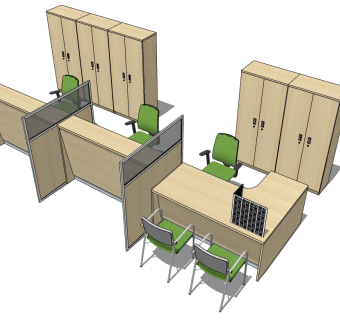 现代办公桌椅员工工位 (6)su草图模型下载
