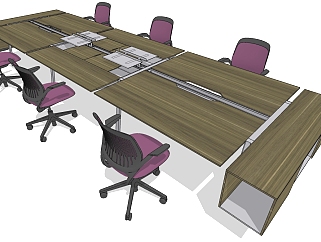 现代办公桌椅员工工位 (14)su草图模型下载