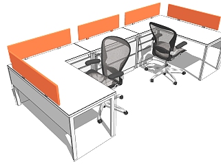 现代办公桌椅员工工位 (17)su草图模型下载