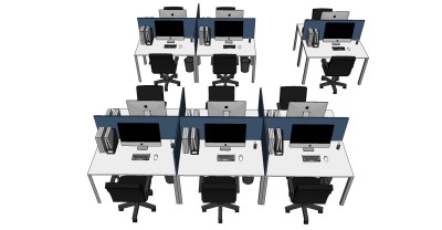 现代办公桌椅员工工位 (19)su草图模型下载