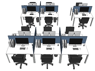 现代办公桌椅员工工位 (19)su草图模型下载