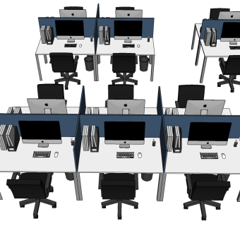 现代办公桌椅员工工位 (19)su草图模型下载
