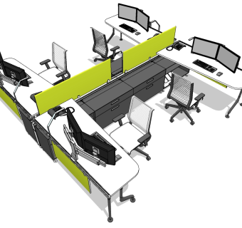 现代办公桌椅员工工位 (27)su草图模型下载