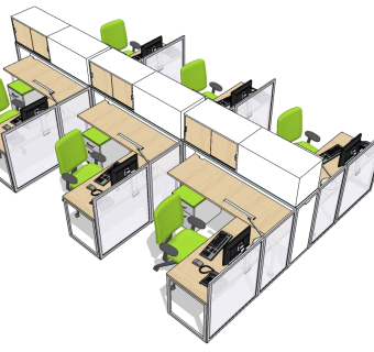 现代办公桌椅员工工位 (30)su草图模型下载