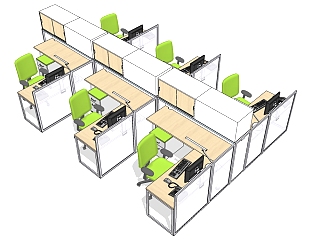 现代办公桌椅员工工位 (30)su草图模型下载