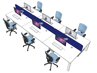 现代办公桌椅员工工位 (31)su草图模型下载
