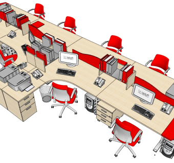 现代办公桌椅员工工位 (33)su草图模型下载
