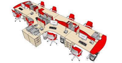 现代办公桌椅员工工位 (33)su草图模型下载