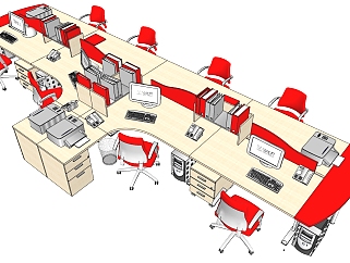 现代办公桌椅员工工位 (33)su草图模型下载