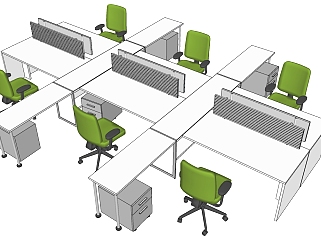 现代办公桌椅员工工位 (36)su草图模型下载