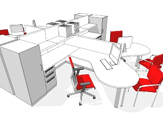现代办公桌椅员工工位 (41)su草图模型下载