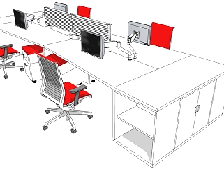 现代办公桌椅员工工位 (43)su草图模型下载