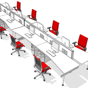现代办公桌椅员工工位 (44)su草图模型下载
