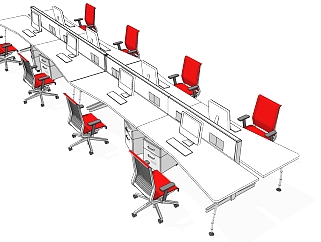 现代办公桌椅员工工位 (44)su草图模型下载