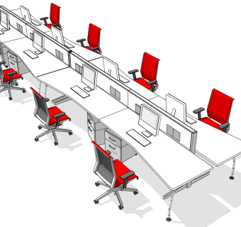 现代办公桌椅员工工位 (44)su草图模型下载