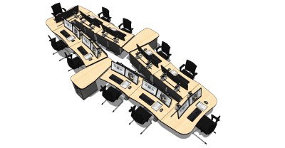 现代办公桌椅员工工位 (45)su草图模型下载