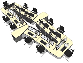 现代办公桌椅员工工位 (45)su草图模型下载