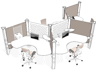 现代办公桌椅员工工位 (47)su草图模型下载