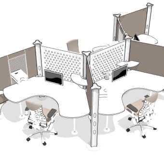 现代办公桌椅员工工位 (47)su草图模型下载