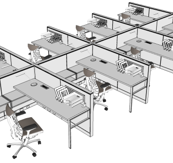 现代办公桌椅员工工位 (48)su草图模型下载