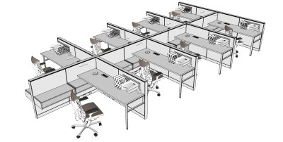 现代办公桌椅员工工位 (48)su草图模型下载