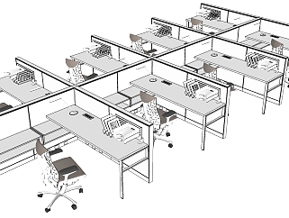 现代办公桌椅员工工位 (48)su草图模型下载