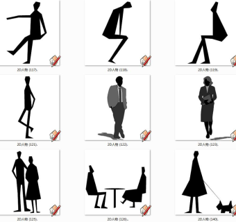 各种人物人群黑白剪影人物SketchUp草图2d人物模型下载su草图模型下载
