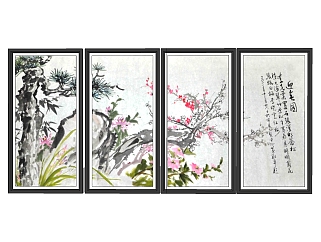 中式花鸟字画国画 (2)su草图模型下载