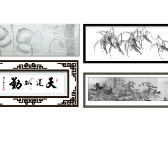 新中式装饰画挂画 (17)su草图模型下载