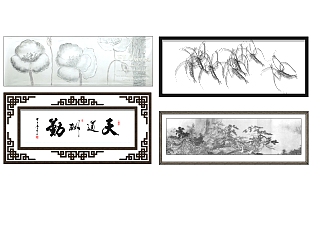 新中式装饰画挂画 (17)su草图模型下载