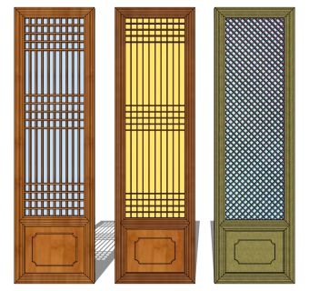 中式木花格屏风门扇SketchUpsu草图模型下载
