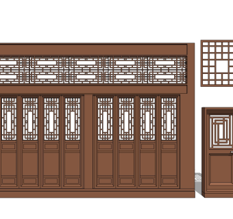 中式木花格屏风门扇SketchUpsu草图模型下载