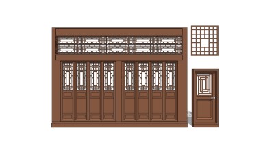 中式木花格屏风门扇SketchUpsu草图模型下载