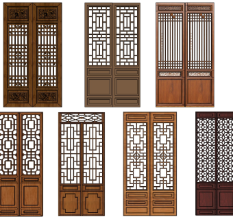 中式木花格屏风门扇SketchUpsu草图模型下载