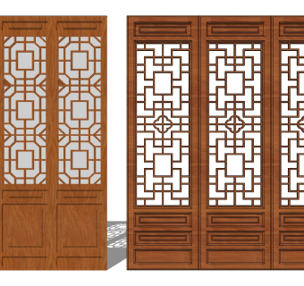 中式木花格屏风门扇SketchUpsu草图模型下载
