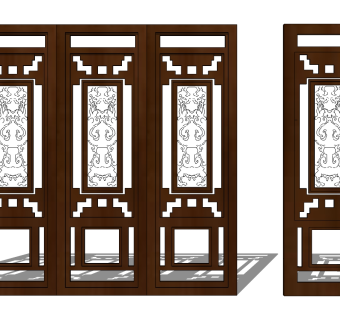 中式木花格屏风门扇SketchUpsu草图模型下载