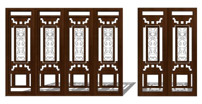 中式木花格屏风门扇SketchUpsu草图模型下载