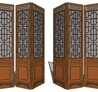 中式木花格屏风门扇SketchUpsu草图模型下载