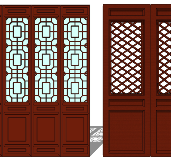 中式木花格屏风门扇SketchUpsu草图模型下载