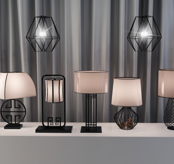 01新中式铁艺中式台灯吊灯SketchUpsu草图模型下载