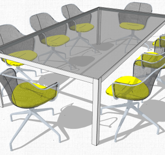现代极简办公会议桌椅子 (4)su草图模型下载