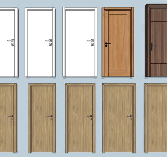 现代单开门木门 (25)su草图模型下载