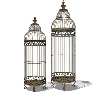 新中式地中海欧式铁艺鸟笼落地灯2 (1)su草图模型下载