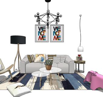 2现代北欧沙发茶几椅子吊灯动物儿童凳子椅子摆件 su草图模型下载