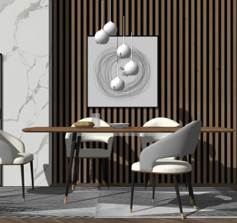 北欧现代餐桌椅组合 (2)su草图模型下载