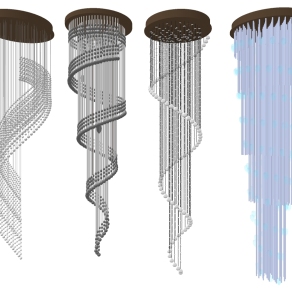 7现代轻奢简欧式大堂楼梯间大型螺旋形状金属水晶吊灯吸顶灯su草图模型下载