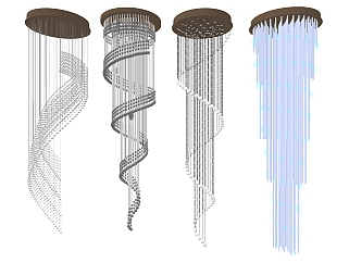 7現代輕奢簡歐式大堂樓梯間大型螺旋形狀金屬水晶吊燈吸頂燈su草圖模型下載