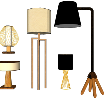 27新中式北欧式金属铁艺木制台灯 落地灯su草图模型下载